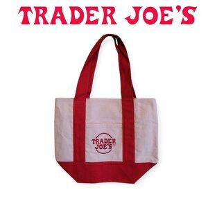 Trader Joe's Mini Canvas Tote Red White NWT Viral Hard To Find